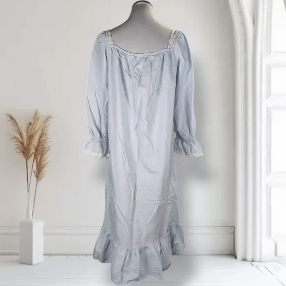 Vintage Victoria Secret Y2K Cottagecore Cotton Chemise Nightgown Size S Blue